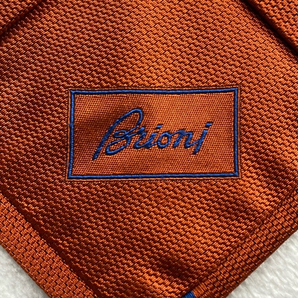 Brioni Diagonal Striped Silk Neck Tie (Orange/Blue/Ivory) - Picture 13 of 14